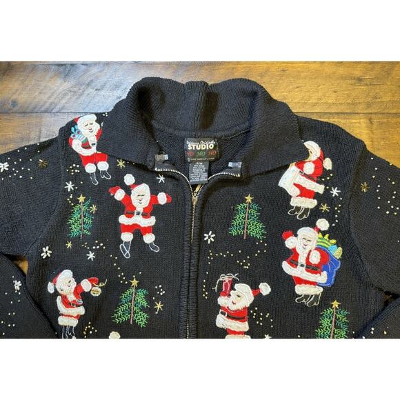 Vintage Designers Originals Ho Ho Ho Full Zip Christmas Sweater Petite Medium - Picture 4 of 10